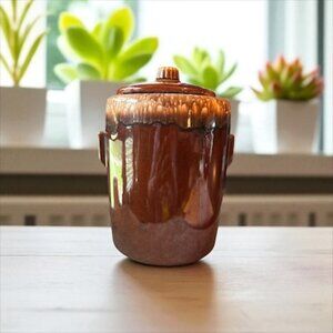 Hull USA Brown Glazed Drip Pottery Food Storage Jar.